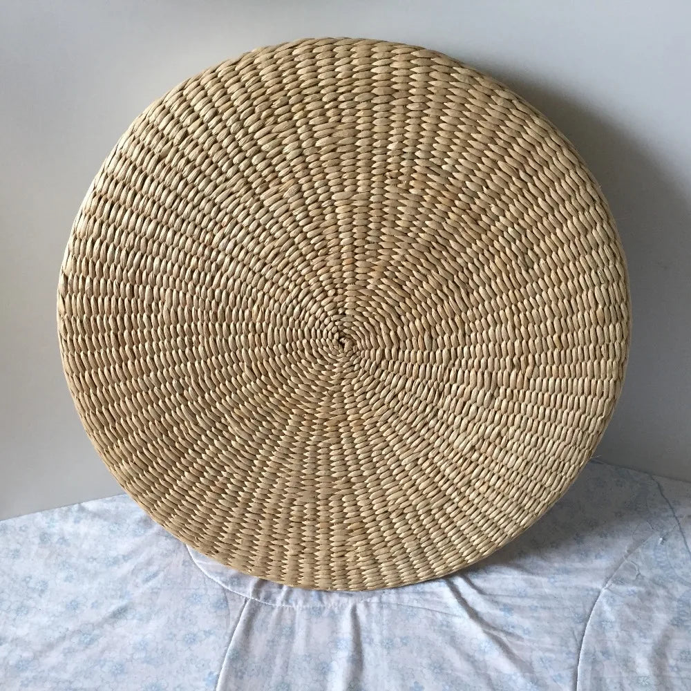 Serene Woven Floor Cushion - Natural Straw Meditation Pouf