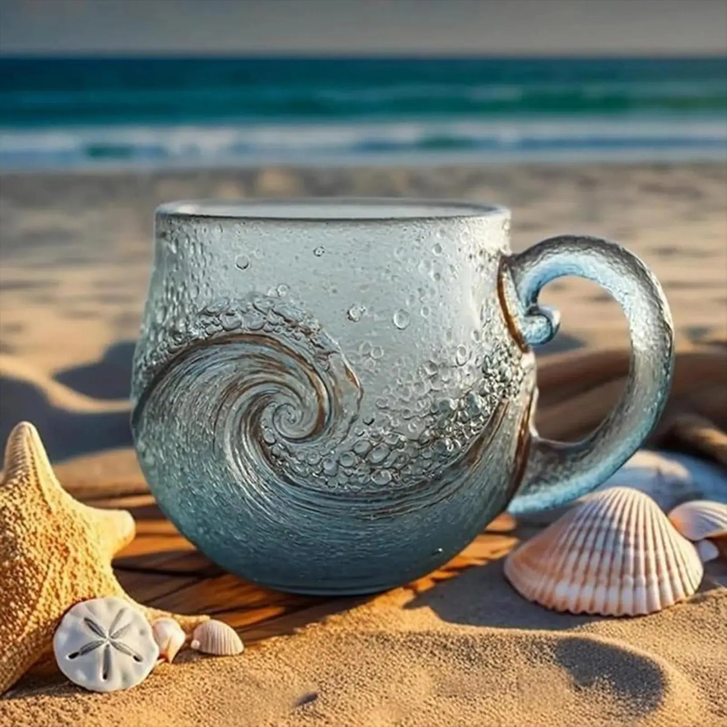 Serene Glass Mug - Minimalist Wave Coffee Cup