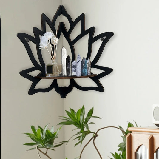 Serene Lotus Wall Shelf – Wooden Aromatherapy Display