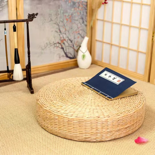 Serene Woven Floor Cushion - Natural Straw Meditation Pouf