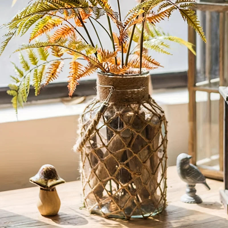 Serene Woven Rope Glass Vase – Rustic Natural Decor