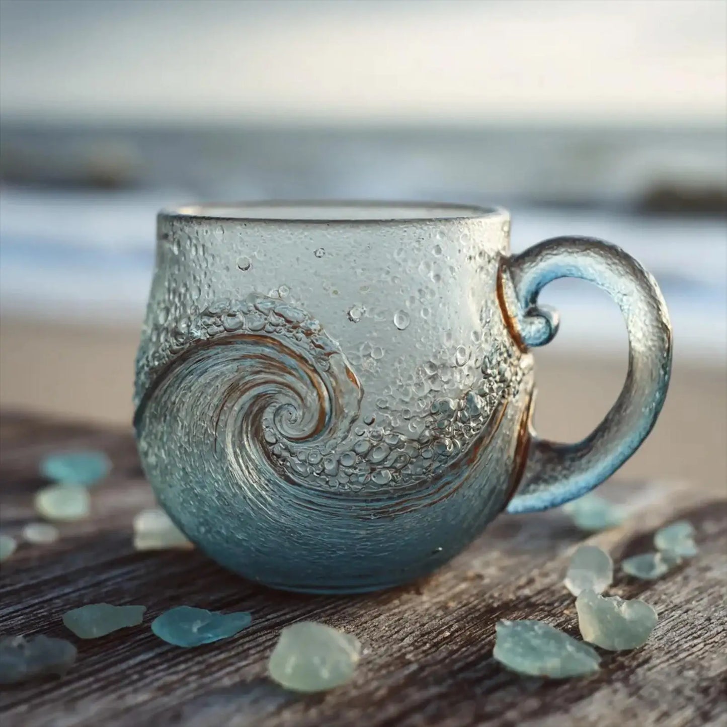 Serene Glass Mug - Minimalist Wave Coffee Cup