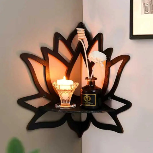 Serene Lotus Wall Shelf – Wooden Aromatherapy Display
