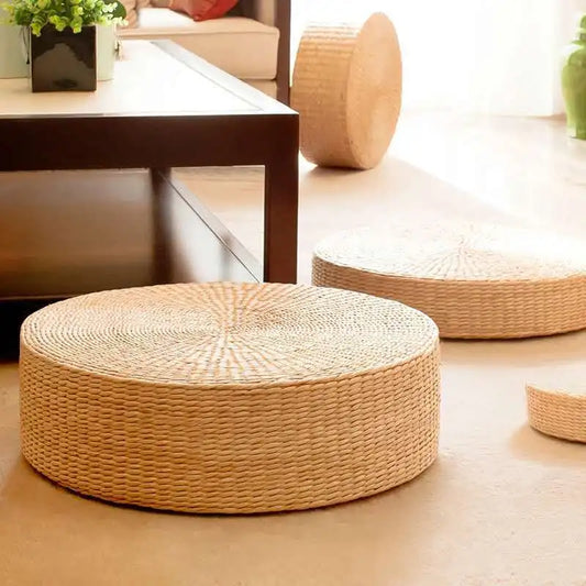 Serene Woven Floor Cushion - Natural Straw Meditation Pouf