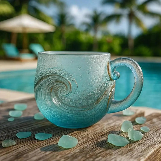 Serene Glass Mug - Minimalist Wave Coffee Cup