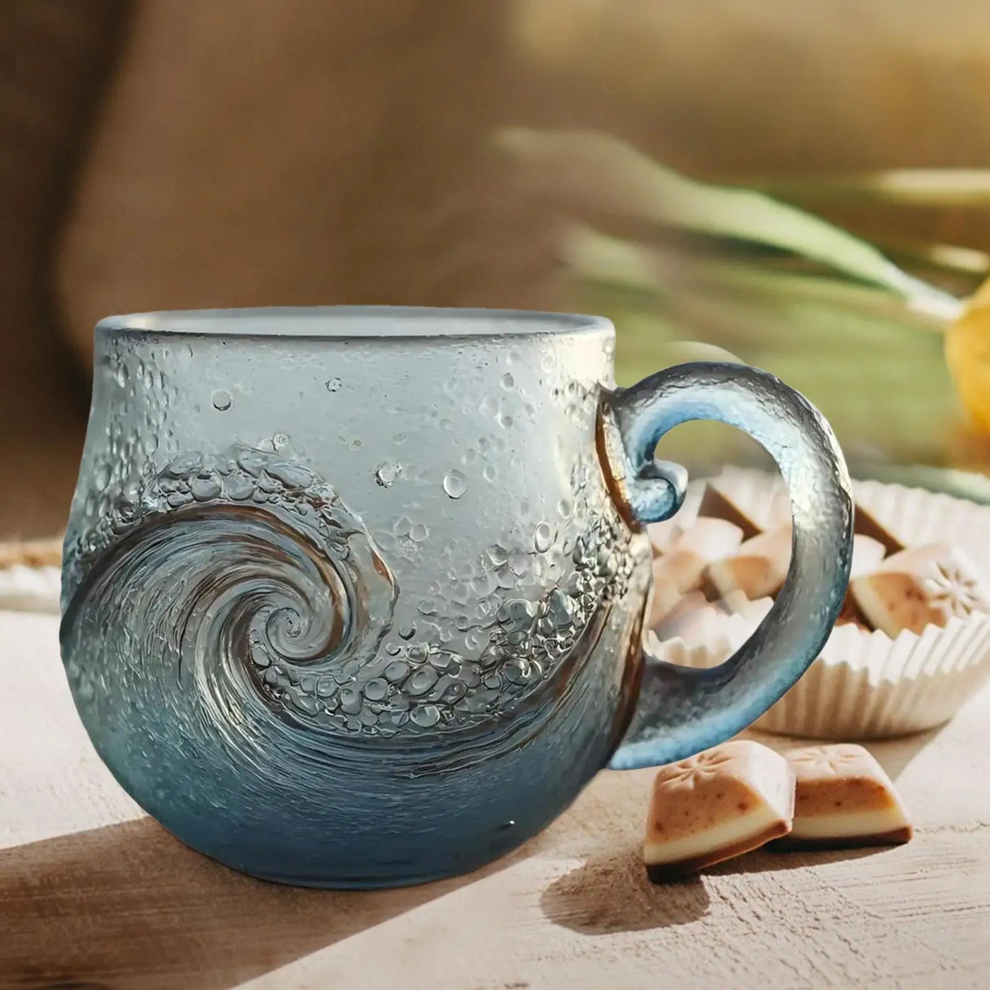 Serene Glass Mug - Minimalist Wave Coffee Cup